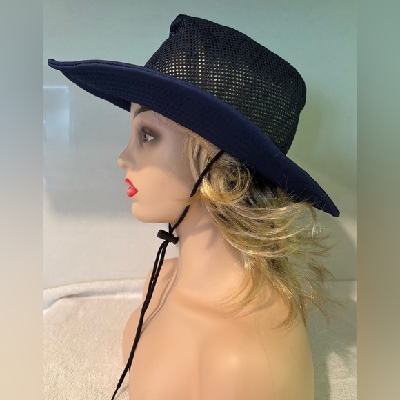 Navy Blue Yafeng Navy Mesh Unisex Cowboy Hat with Chin Strap - Picture 3 of 10